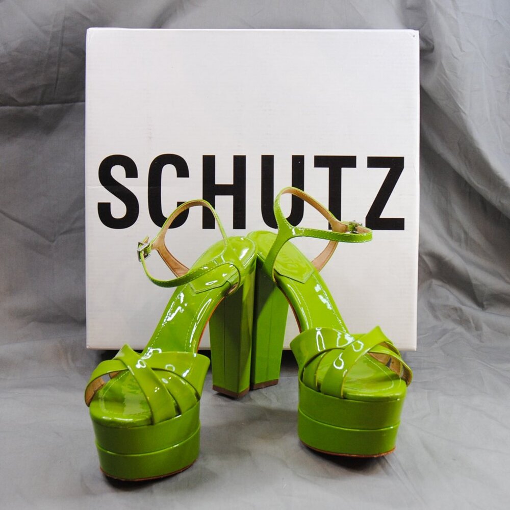 Schutz Green Patent Leather Platform Shoes